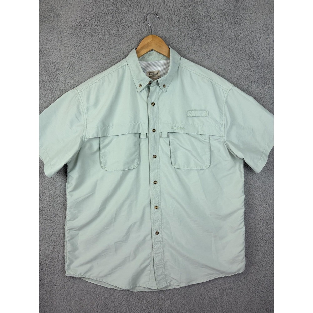 L.L. Bean Mens Large Green Short Sleeve Vented Fishing Quick Dry Shirt 0 PD25